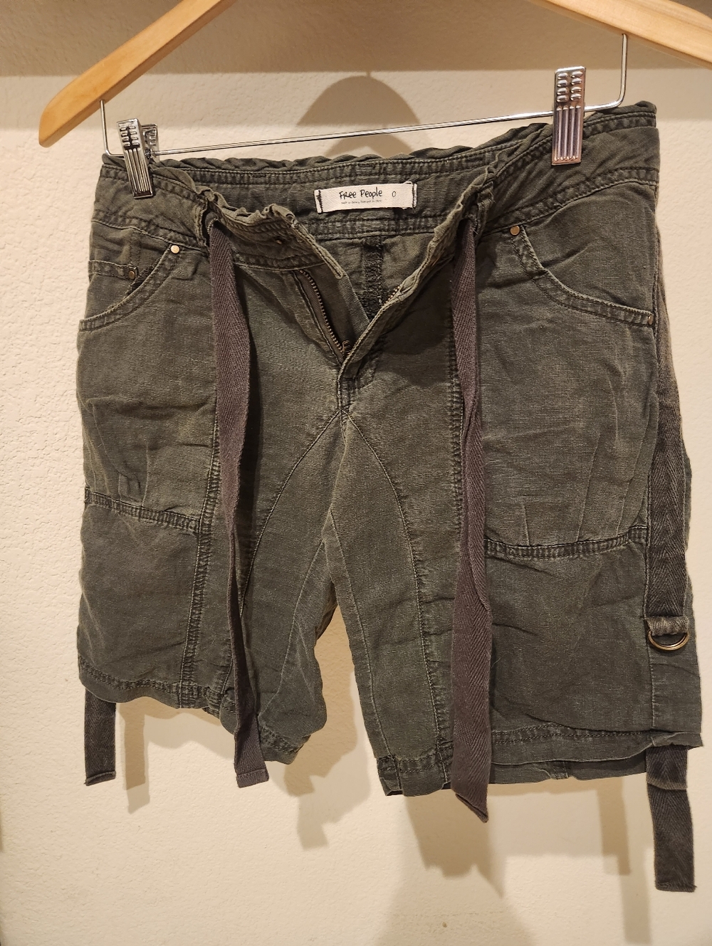 Free People Soft And Cozy Olive Green Cargo Drawstring Shorts